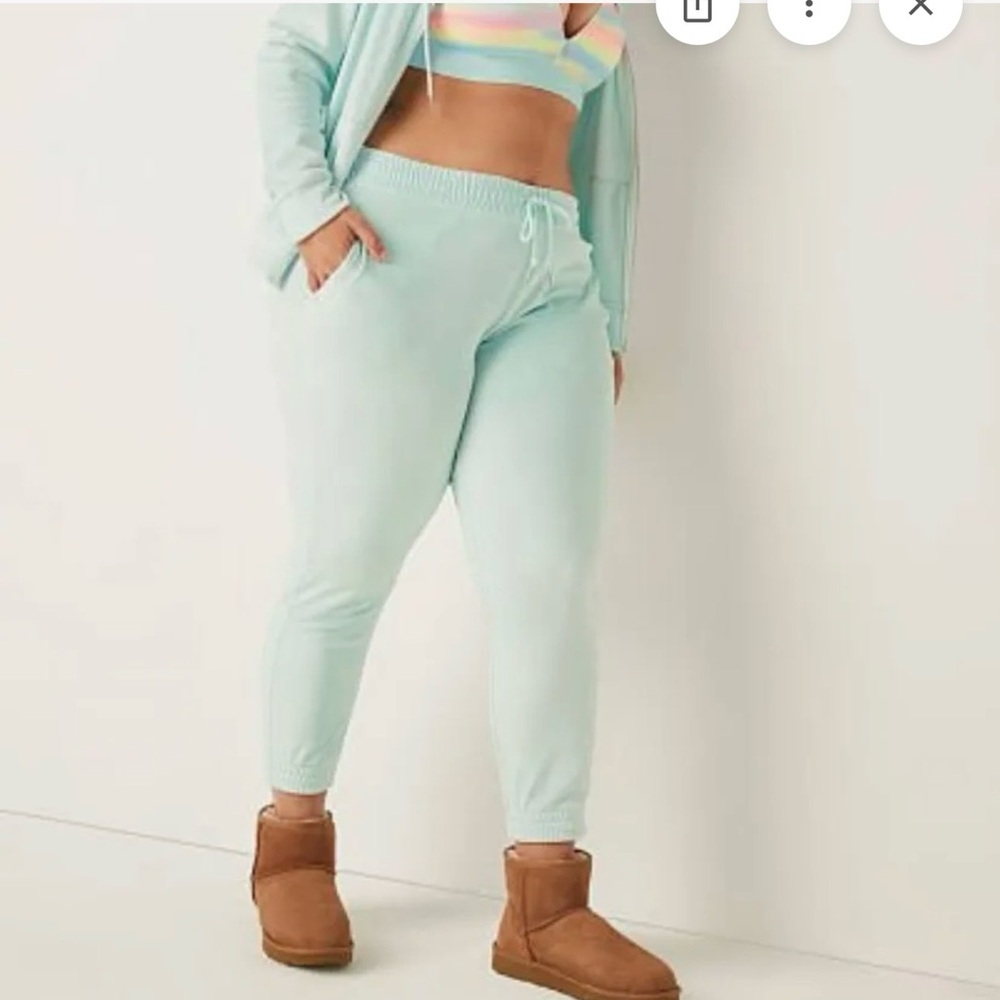 Victoria's Secret Blue Glass PINK Velour Tracksuit Set With Embroidery & Pup